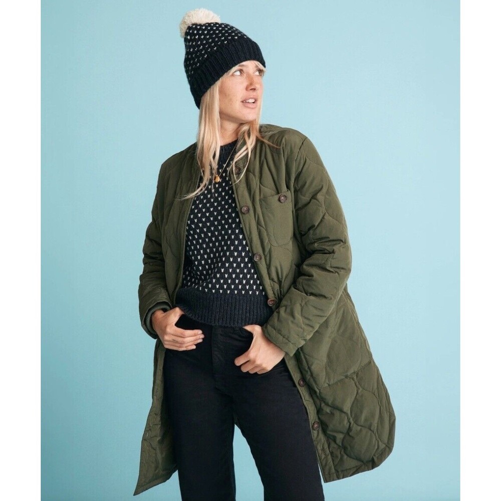Marine Layer Olive Green Quilted Long Puffer Coat